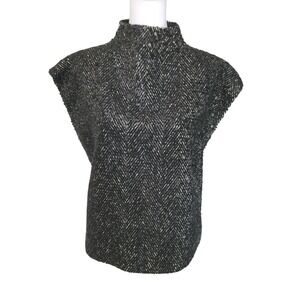 Ann Mashburn Sleeveless Mock Neck Herringbone Knit Top w/ Sequins Black Sz L